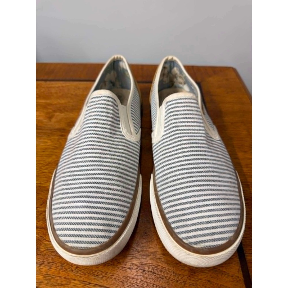Tommy Bahama Striped Slip On Sneakers Blue White Tan‎ Womens 9 TBF21WVL025A